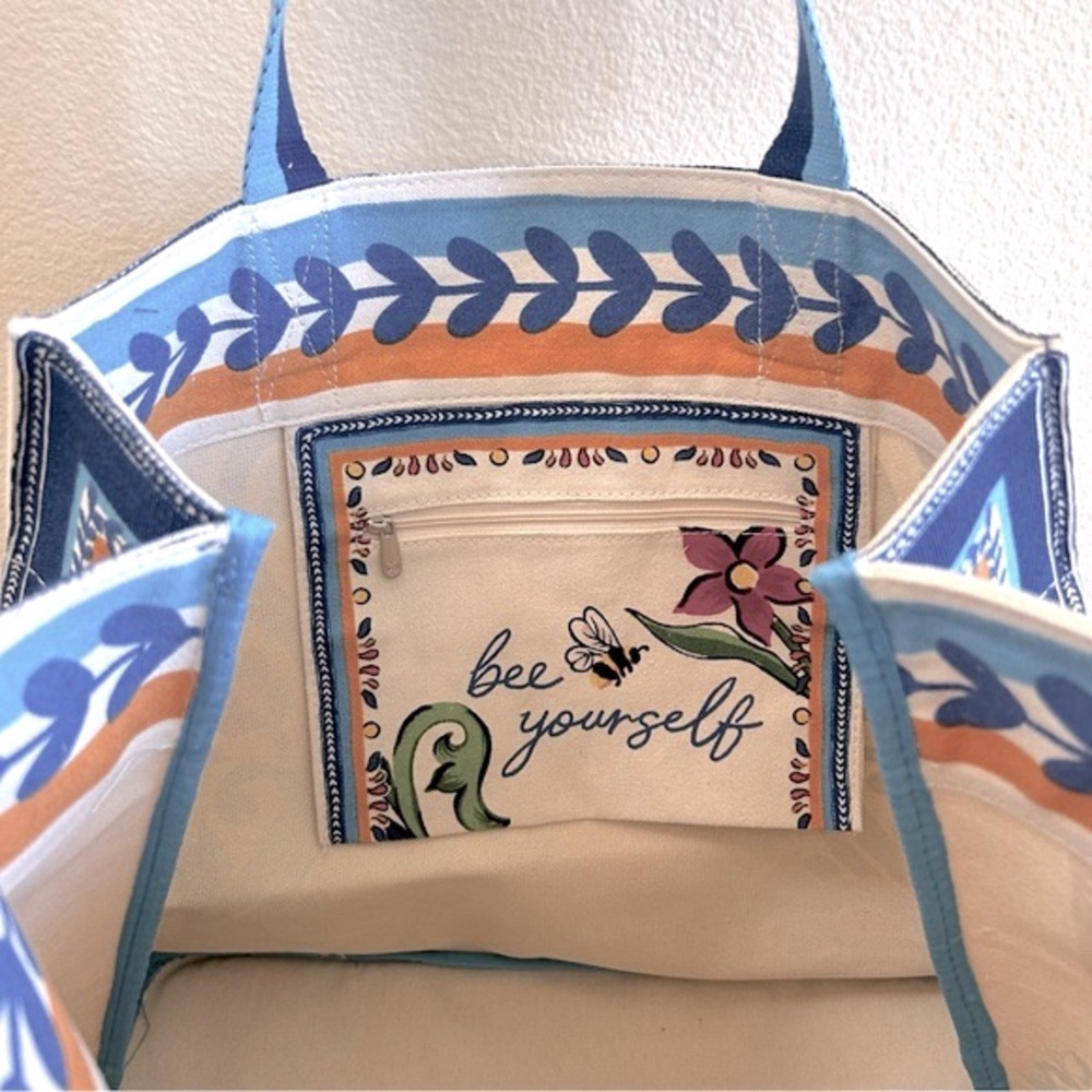 Brighton NWT Butterfly Garden Tote OS Blue Pink Canvas Shoulder Bag - Picture 6 of 8